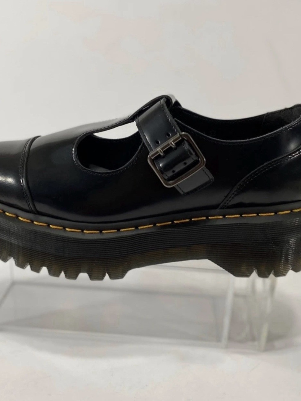 Dr. Martens Bethan Quad Platform Mary Jane T Strap Black Smooth Women's US 8 NEW